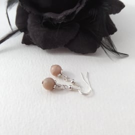 Sunstone Beige Silver Earrings, Neutral Modern Dangle Earrings