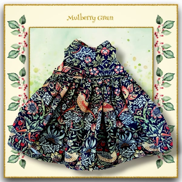 Navy Blue William Morris Dress with Round Neck