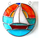 Sailboat Sunset Stained Glass Suncatcher Handmade Ring 028