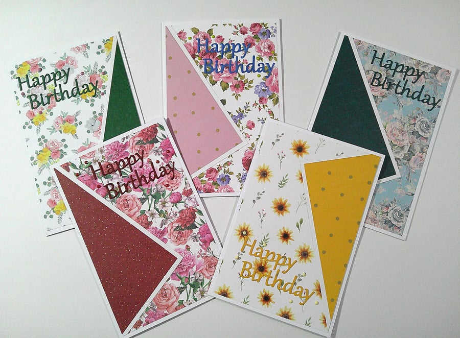 Set of five Birthday Cards - Pack of Floral Birthday Cards
