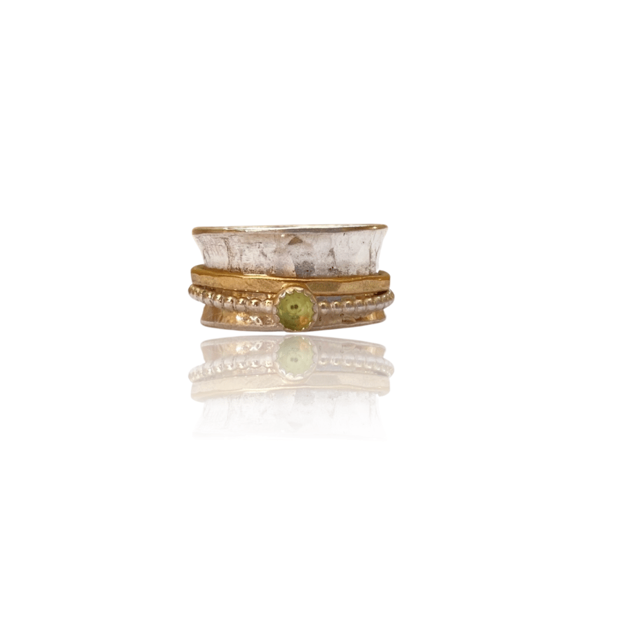 Sterling Silver And Gold Spinner Ring With Peridot Gemstone