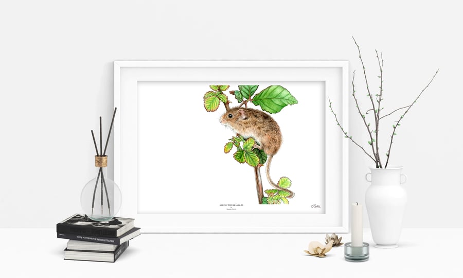 Harvest Mice Art Print - 'Among The Brambles' - A5 A4 A3 Wildlife Art Print
