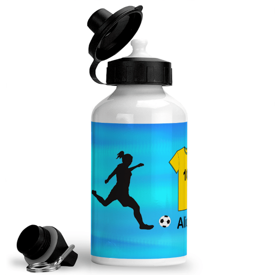 Girls Football Themed Water Bottle Personalized with name