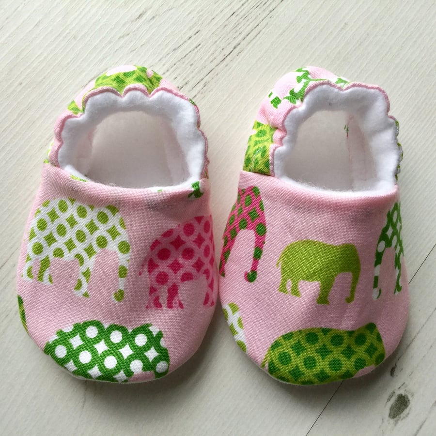 BELLAOSKI Handmade Pink ELEPHANTS Slippers Pram Shoes Baby GIFT IDEA Size 3-6m