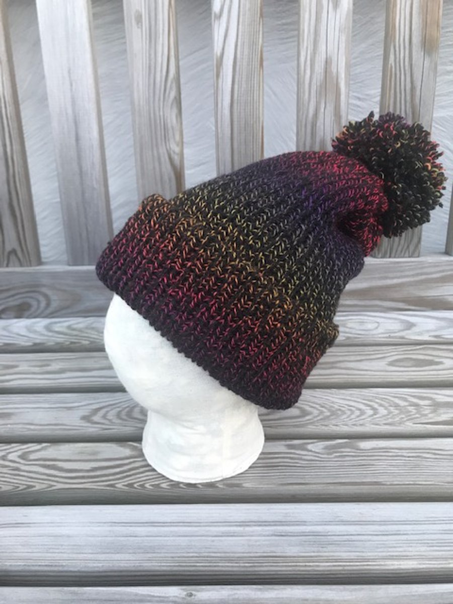 Rainbow Pom Pom Winter Hat