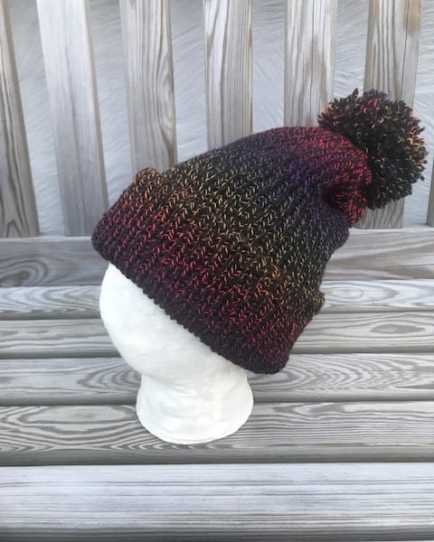 Rainbow Pom Pom Winter Hat