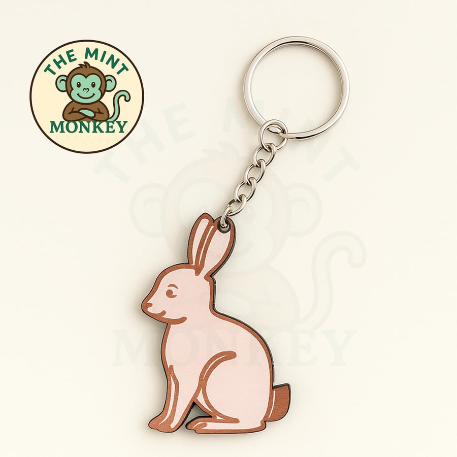 Bunny Rabbit wooden keychain, handmade engraved gift, birthday, friend, loved on