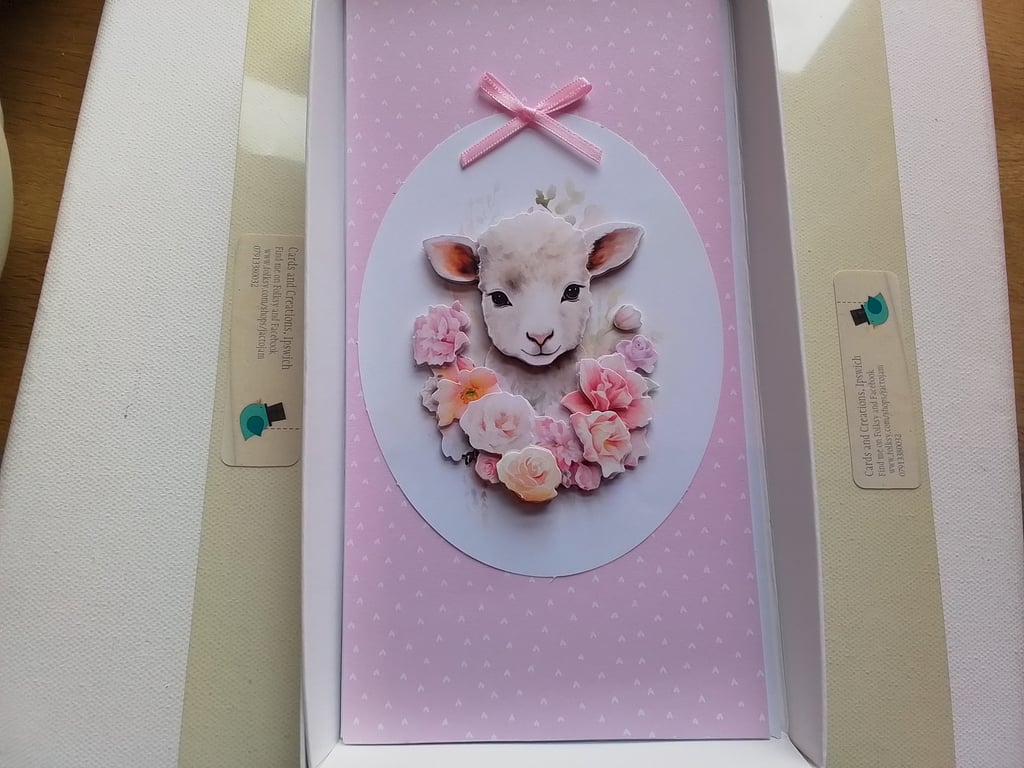 Handmade Easter card. New baby card. Lamb. Ref 378