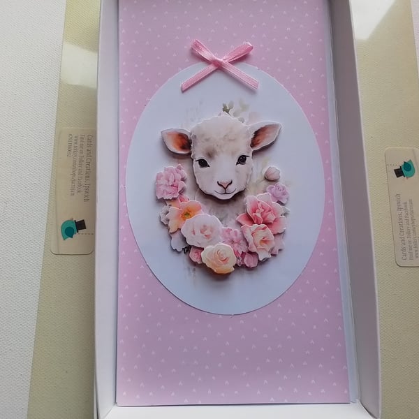 Handmade Easter card. New baby card. Lamb. Ref 378