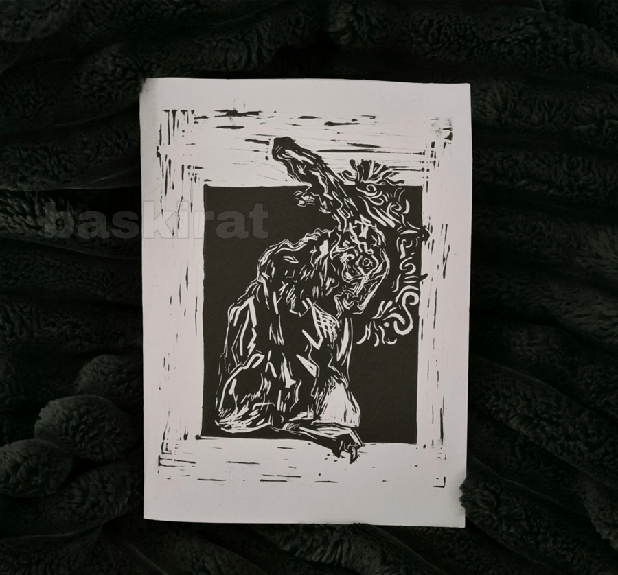 March Hare lino print 