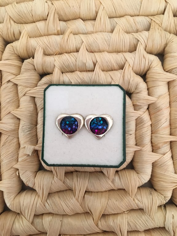 Tri-coloured Heart Earstuds