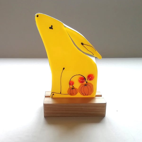 Fused Glass Hare: Autumn Pumpkin, Sunflower Yellow, Luna Collection