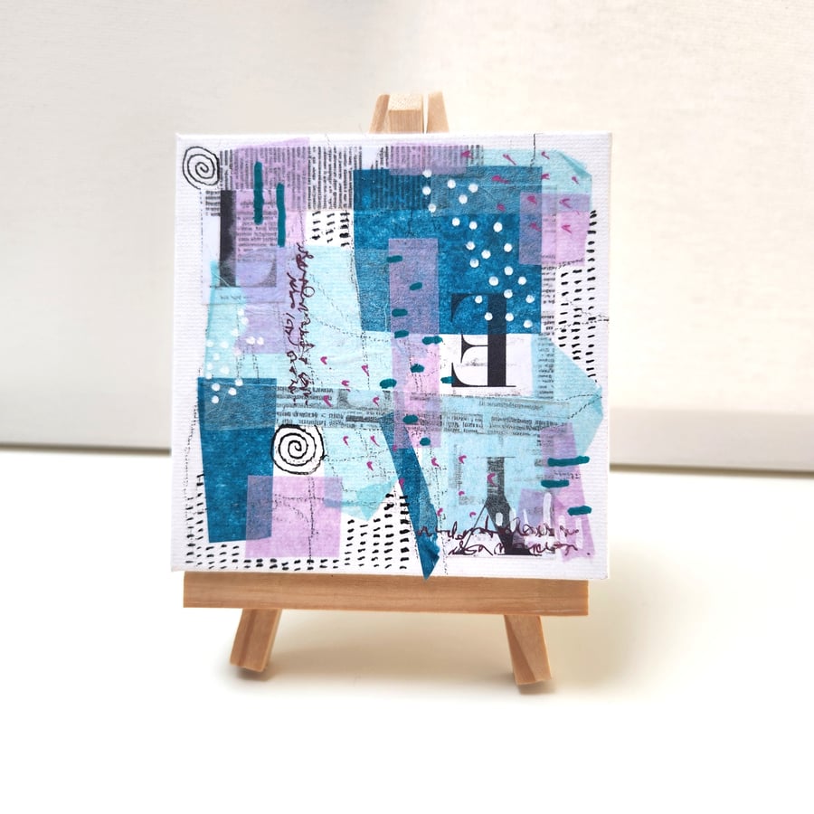 unique Original work on canvas, Blues and lilac, Small Abstract Artwork