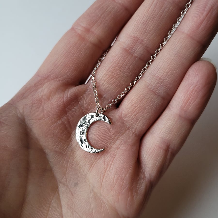 Crescent Moon Pendant Necklace, Recycled Silver Jewellery