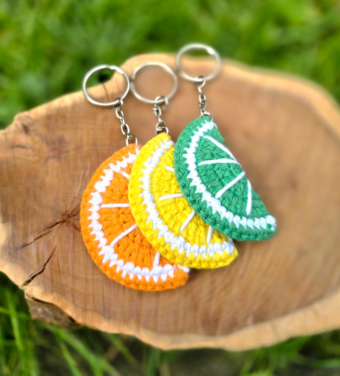 Crochet Fruit Slice Keyring - Amigurumi fruit wedge keychain 