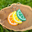 Crochet Fruit Slice Keyring - Amigurumi fruit wedge keychain 