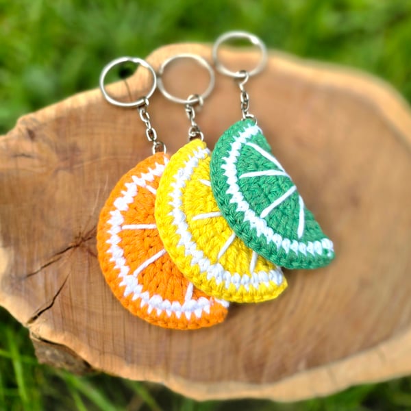Crochet Fruit Slice Keyring - Amigurumi fruit wedge keychain 