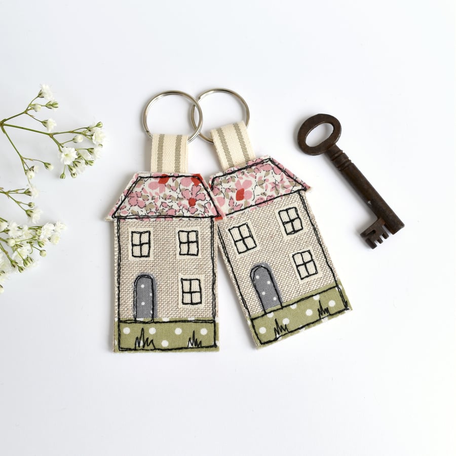 House keyring, house keychain, embroidered house key ring, house warming gift