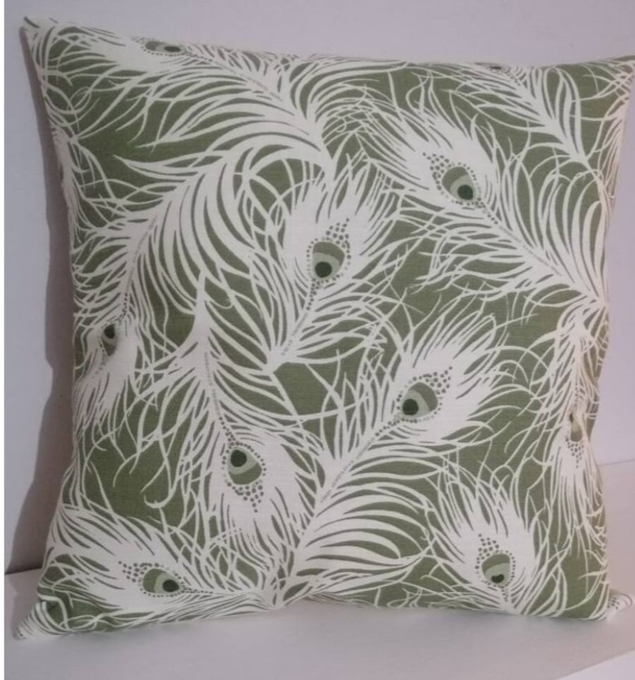 16x16" willow Green Peacock Feather Cushion Cover (40x40cm) Handmade
