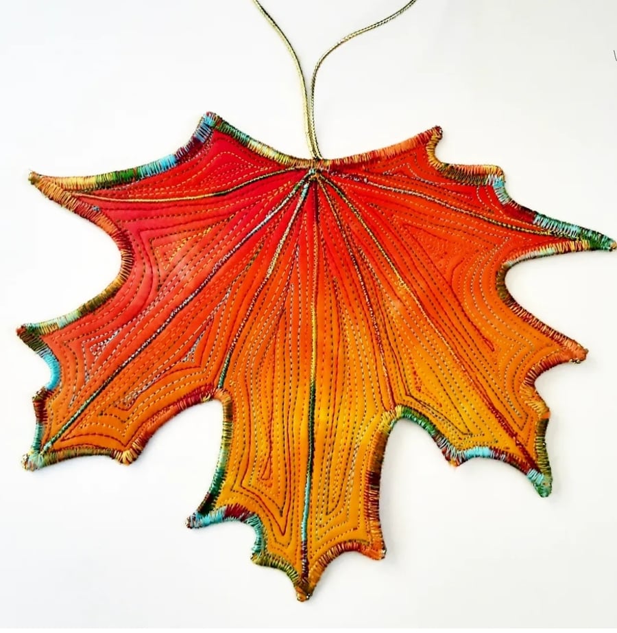 Autumn Leaf Hanging Decoration Free Machine Embroidery Home Decor 