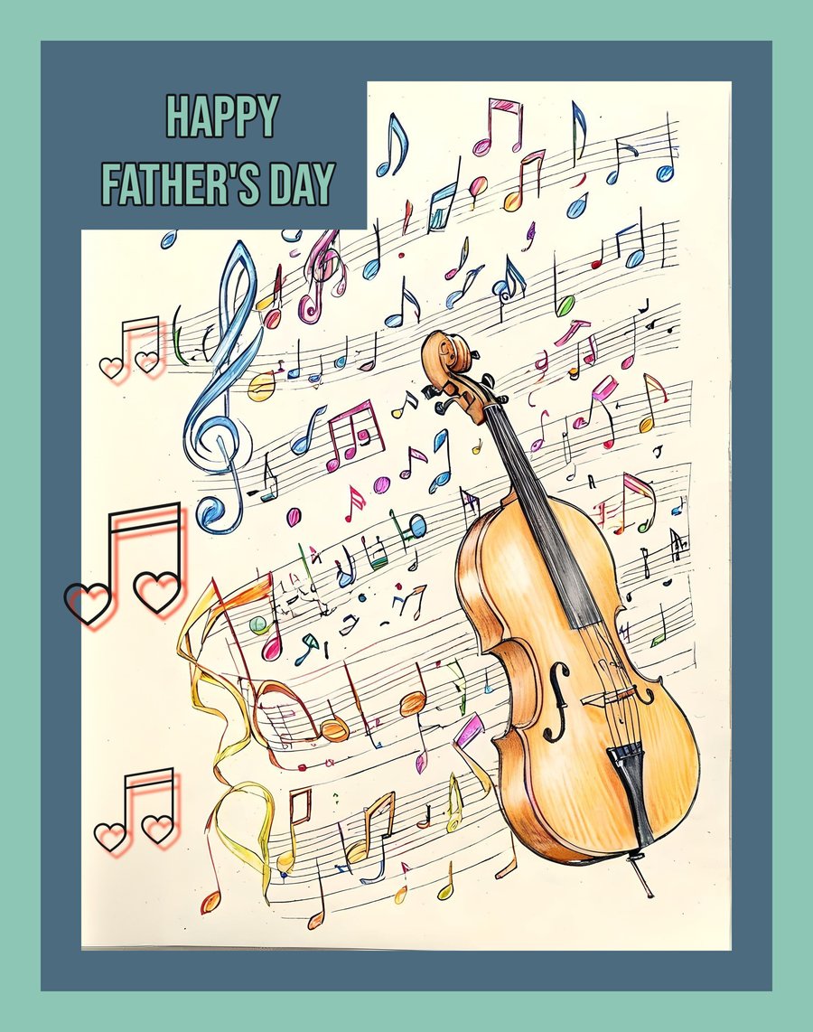 Father's Day Card A5 Musical Notes & Instrument 