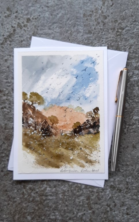 Blank Card. Handpainted Watercolour. Wall Art. Rooks