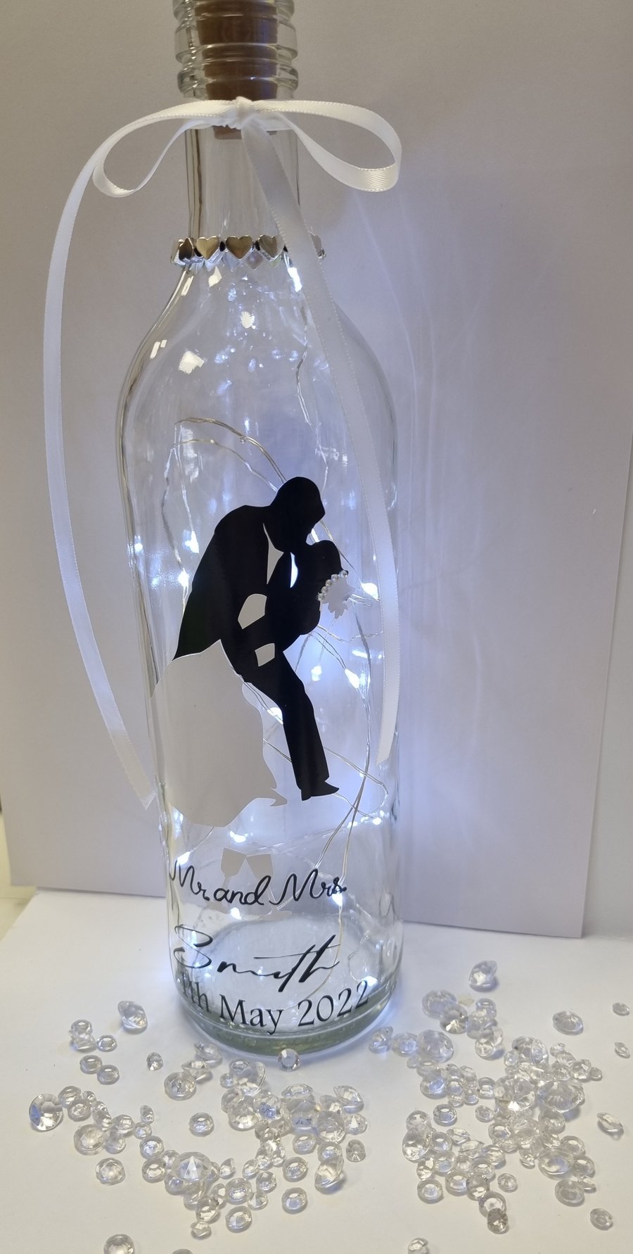 Wedding gift.  Personalised wedding day light up bottle.  Light bottle 