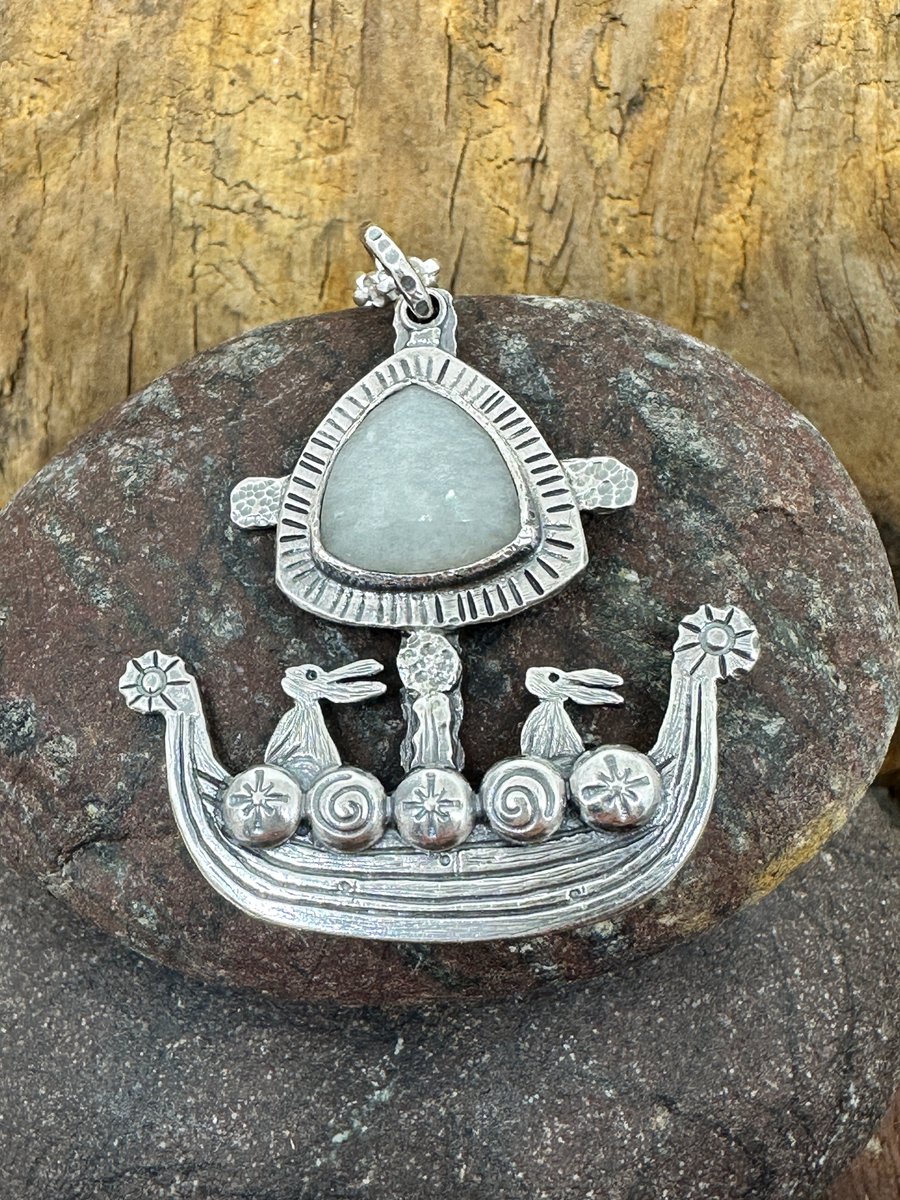 Hare Viking Ship Pendant with Moonstone