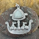 Hare Viking Ship Pendant with Moonstone