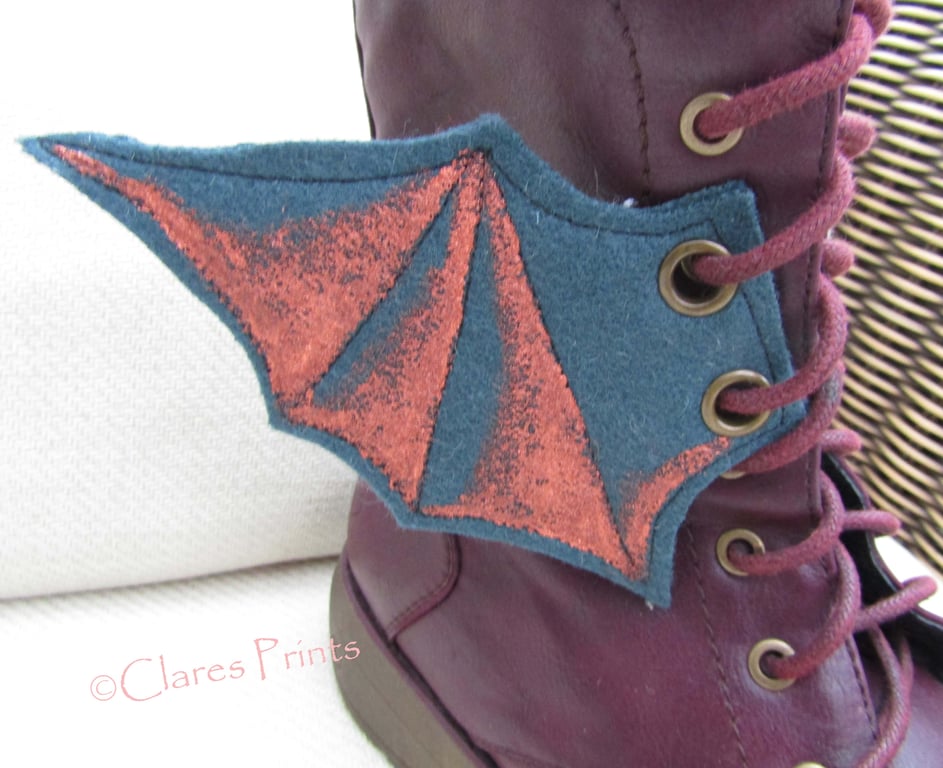 Steampunk Fabric Boot Wings Bat Wings Green Copper