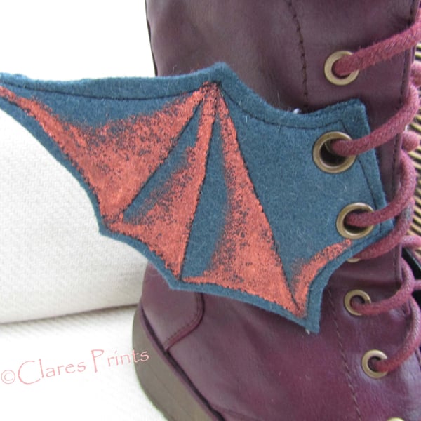 Steampunk Fabric Boot Wings Bat Wings Green Copper