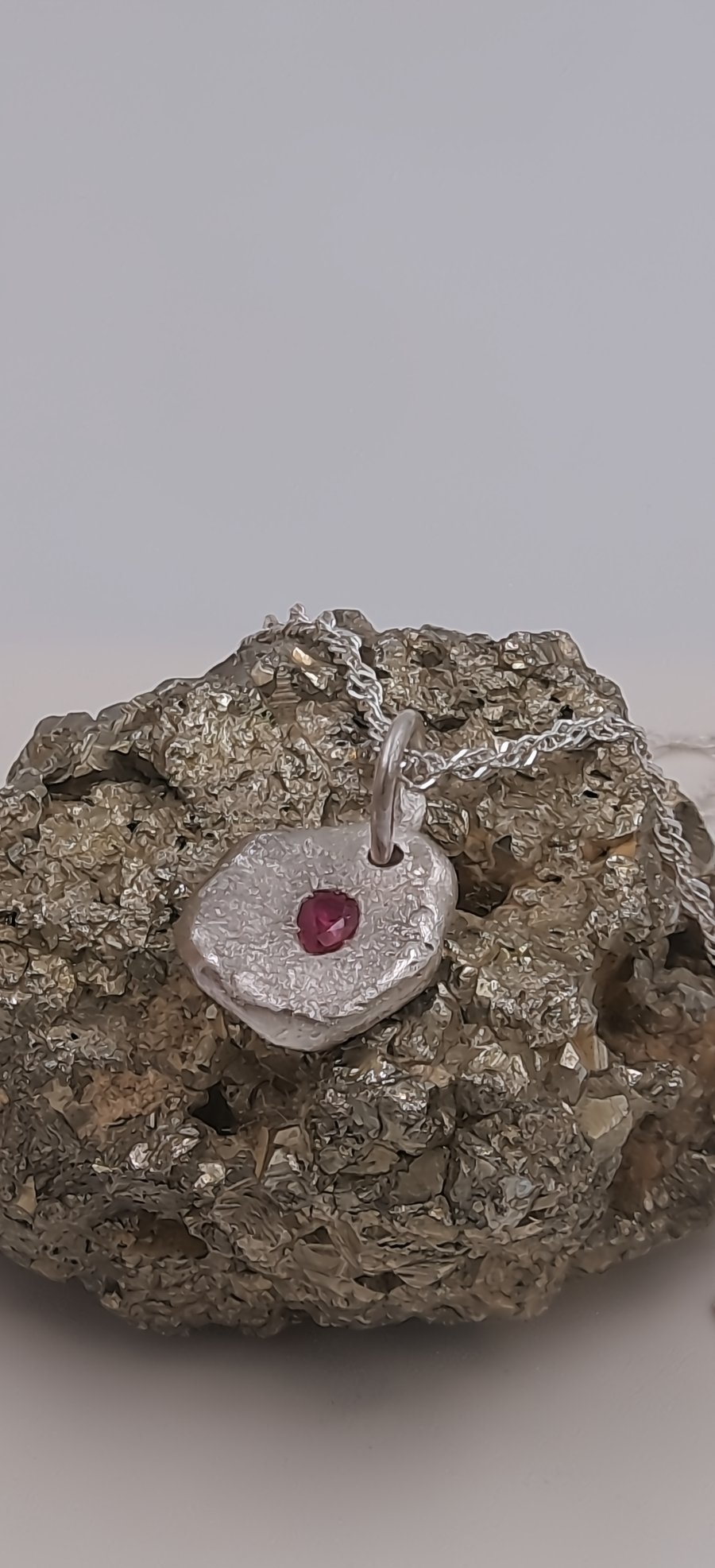 Molten Silver Petite Pendant with Pear-Shaped Ruby Accent