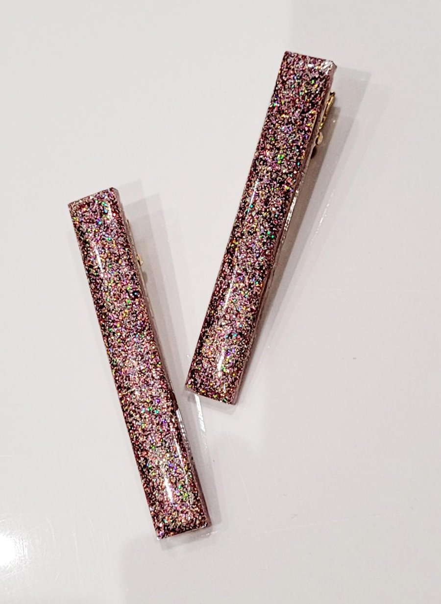 Rose Gold Glitter Hair Clips