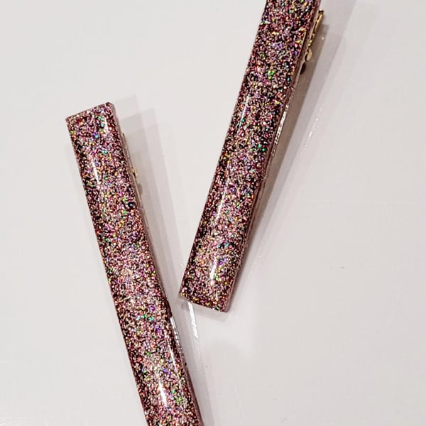 Rose Gold Glitter Hair Clips