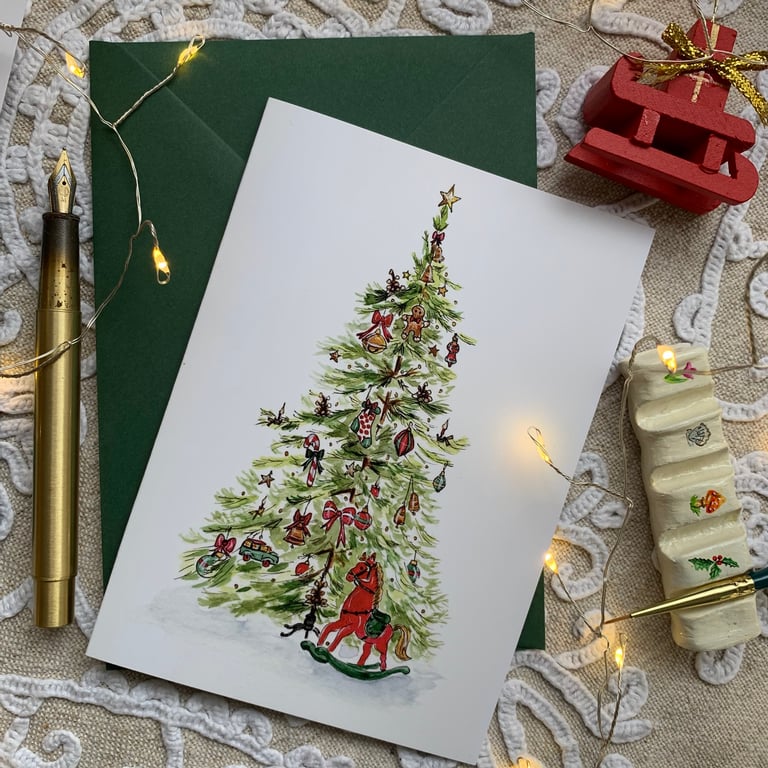 Traditional Christmas Tree Card with Rocking Horse
