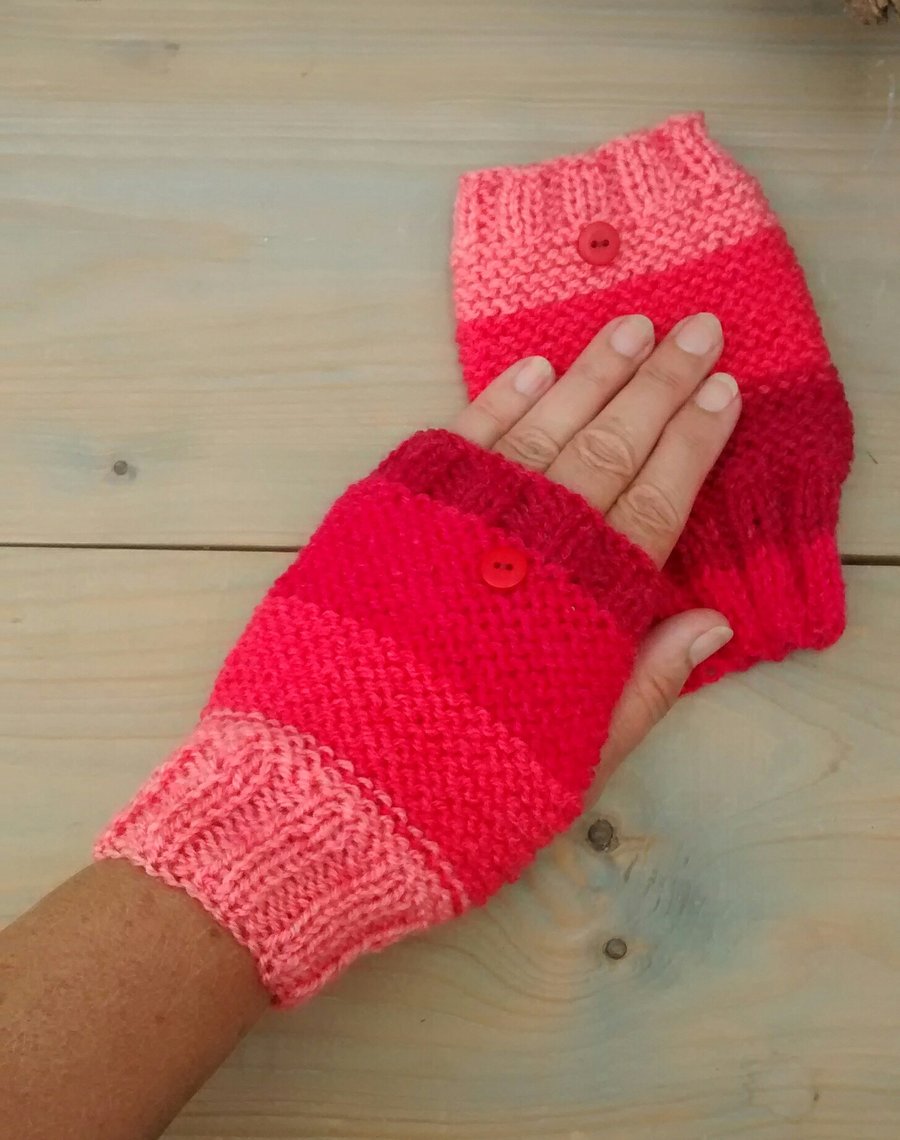 Fingerless Gloves, Pink and Red