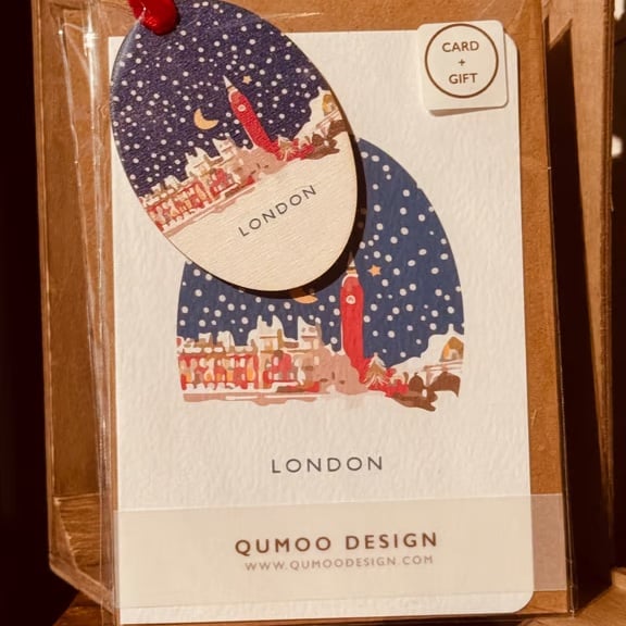 Big Ben Christmas card and matching hanging wooden ornament GIFT SET (QM2589)