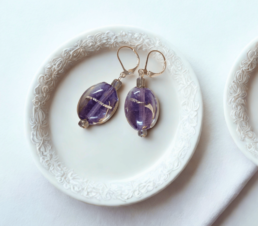 Lampwork Lavender & Silver Earrings