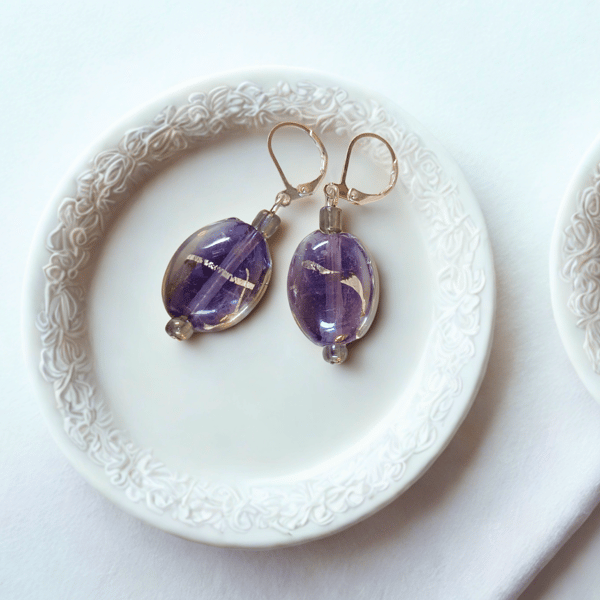 Lampwork Lavender & Silver Earrings