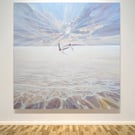 Beautiful Heralds is a large white seascape with swallows