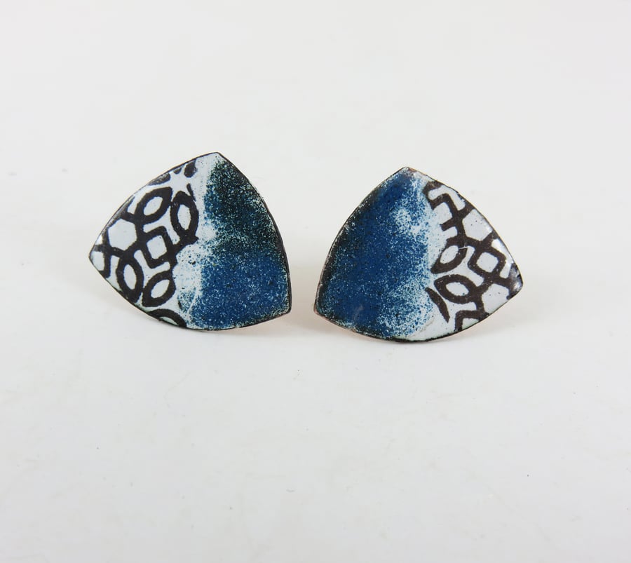 Triangle Copper Studs with Enamel and Patterned Detail