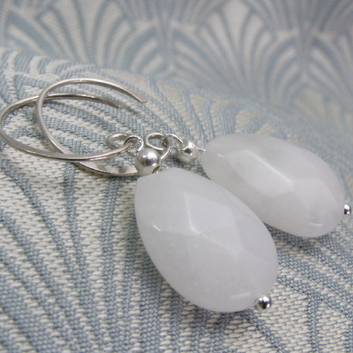 White Earrings, White Handmade Earrings, White Agate Dangle Earrings DD22