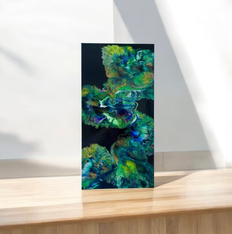 Green petal flow , fluid acrylic canvas 