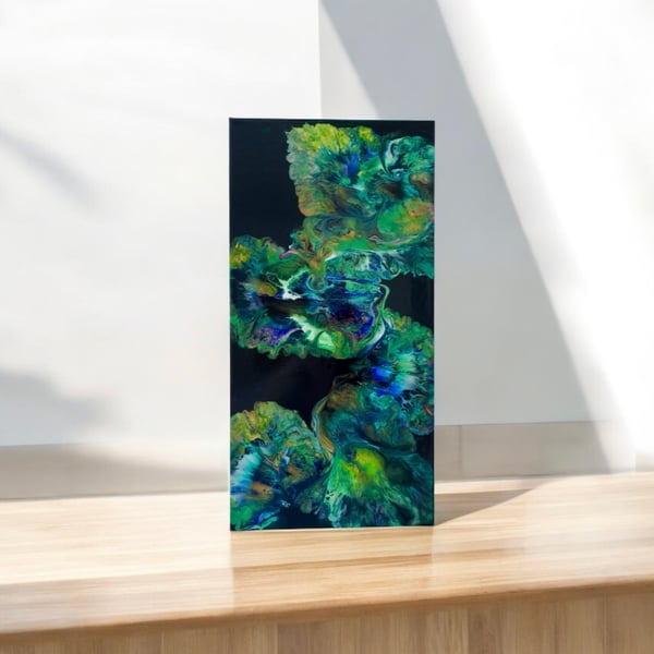 Green petal flow , fluid acrylic canvas 