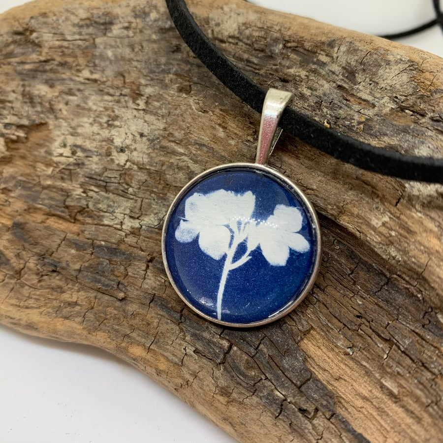 Cyanotype Flower Pendant Necklace