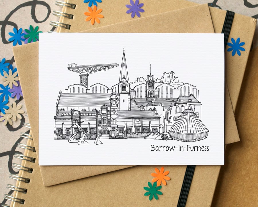 Barrow-in-Furness Cumbria Skyline Greetings Card