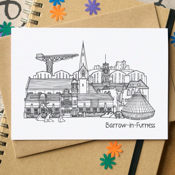 Barrow-in-Furness Cumbria Skyline Greetings Card