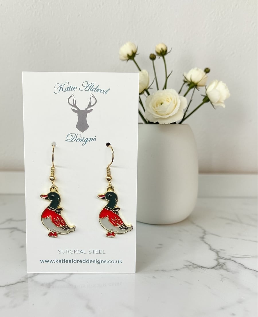 Image of Charm Earrings - Enamel Duck