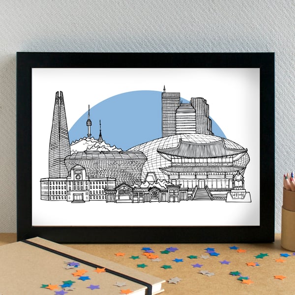 Seoul Skyline Travel Art Print