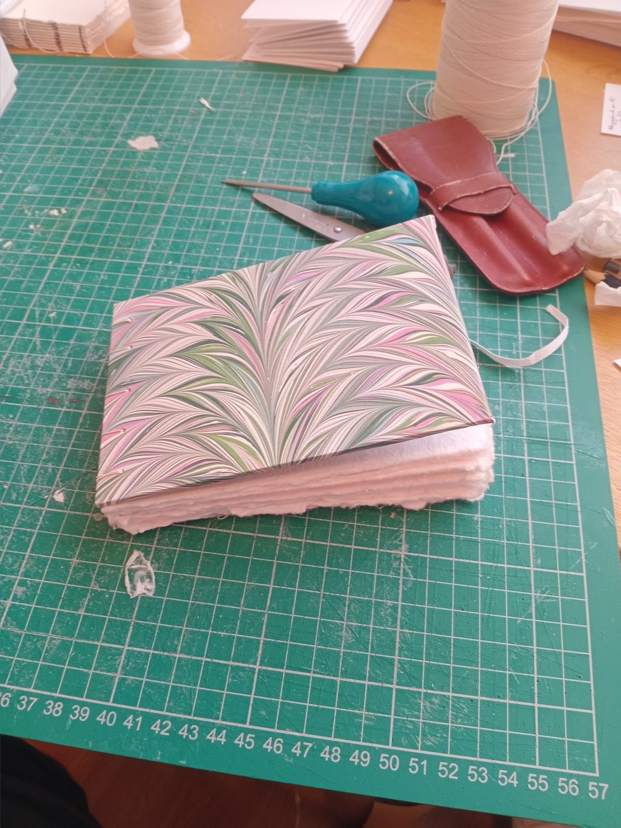 A6 coptic sketchbook hand torn cotton rag paper printed marbled cover